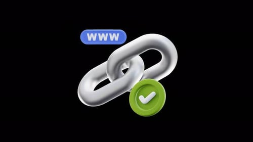 3D Link and WWW Icon with Success Checkmark Animation