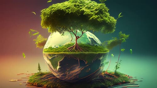 Animated 3D Miniature Earth with Lush Green Tree Ecosystem