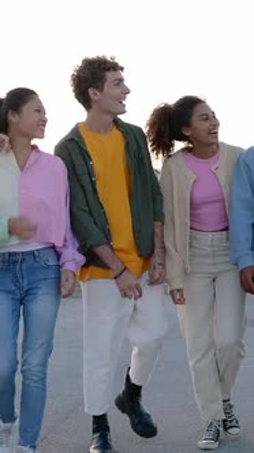 Friends Strolling Together in the City