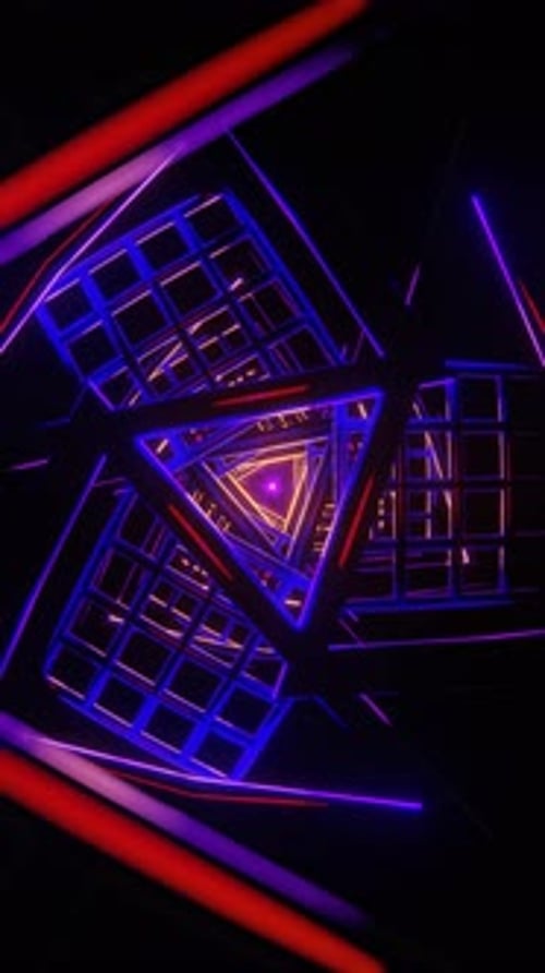 Vertical Video of Scifi Infinite Tunnel with Red Blue Neon Lights