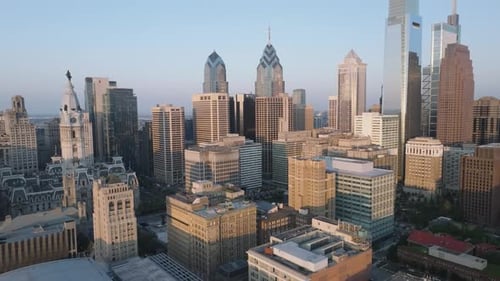 Aerial view of Downtown Philadelphia on a summer morning