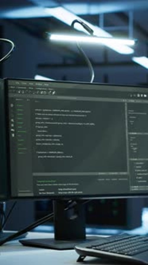 Vertical Video IT Specialist in Server Hub Starting Job Shift Tracking Network Traffic with PC