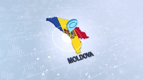 Animated 3D Moldova Map with Flag and Location Pin on Digital Background