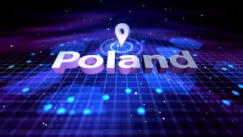 Poland Location Pin Reveal on Digital Grid
