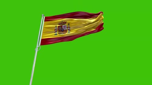 Realistic Waving Spain Flag Animation on Green Screen