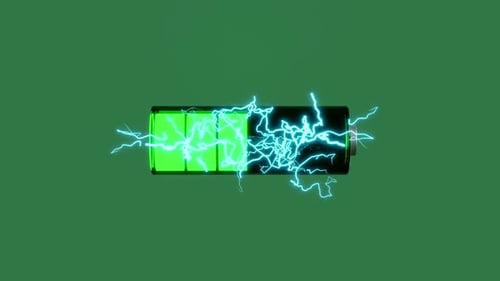 Glowing Green Battery Icon with Electric Sparks