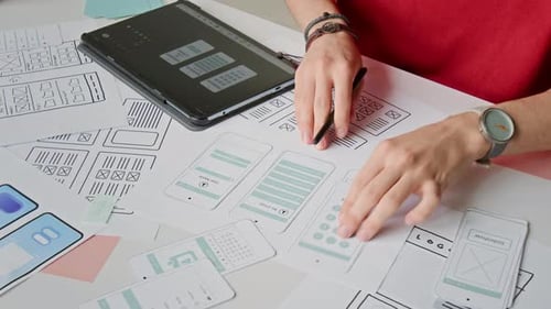 Designing Mobile App Interface with Tablet and Sketches