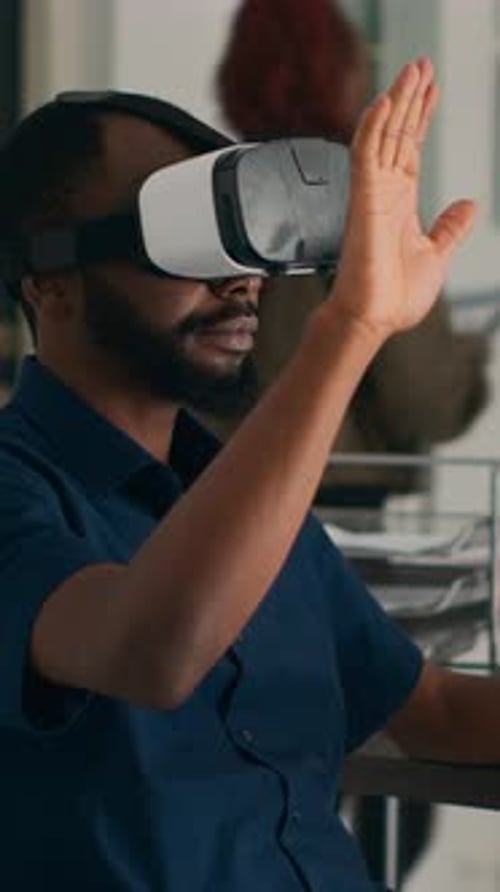 Man Using VR Headset in Office