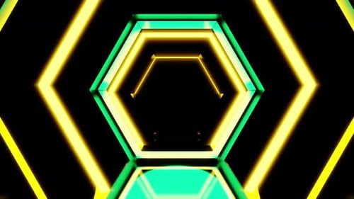 Hexagon Golden Yellow With Cyan Light Vj Loop Background Animation