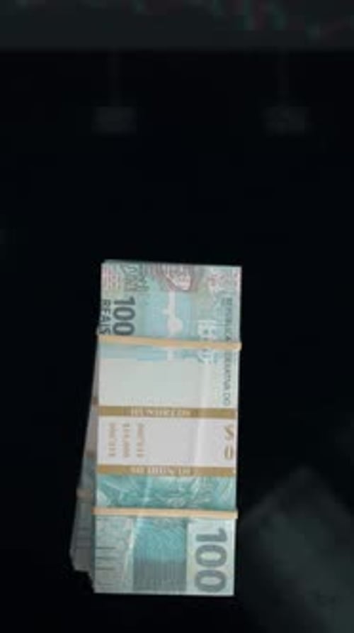 Flying Brazilian Real Money Stacks Wealth Concept Vertical