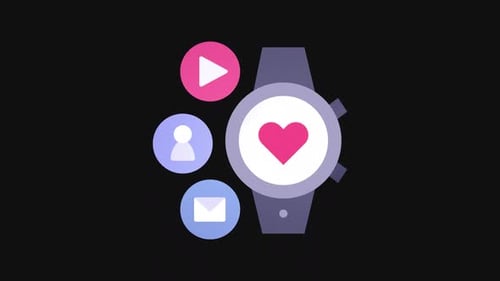 Animated Flat Design Smartwatch With Interactive App Icons