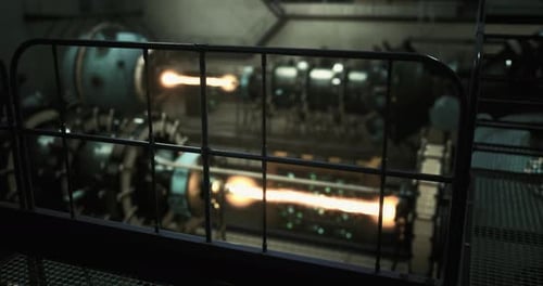 Industrial Machinery Operating with Visible Flames in a Dark Environment