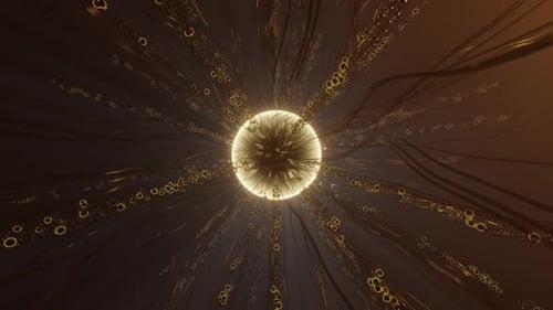 Futuristic Abstract Network Core with Golden Data Flow