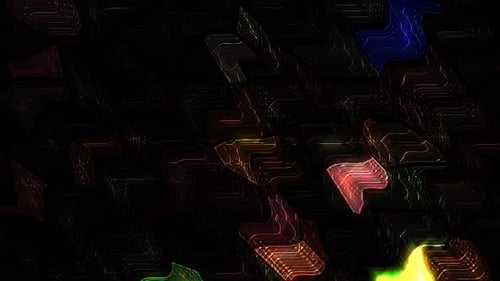 3D, lignes lumineuses et brillantes abstraites, ensemble de vagues, coloré, fond noir