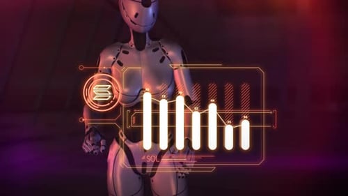 An Android Monitors The Falling Price Of Solana On A Virtual Panel