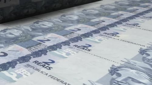 2 Brazilian Real Bills On Money Printing Machine
