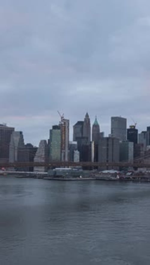 Skyline of Lower Manhattan and Brooklyn Bridge in the Evening New York City Vertical Video