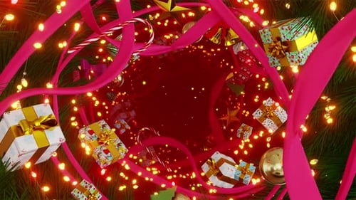 Christmas Tunnel with Gifts and Ornaments Festive Animation Loop