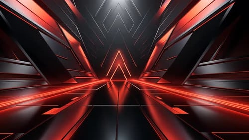 Futuristic, high-tech, dark, glowing, red, black, metal, corridor, tunnel, interior, abstract