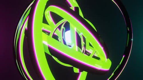 Hintergrund-Loop-Animation mit grünen und rosafarbenen und schwarzen Science-Fiction-Ringen in 1080HD