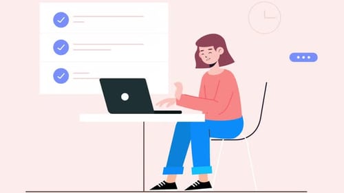 Flat Design Animated Person Working on Laptop With Checklist