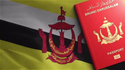 Waving Brunei Darussalam Flag and Passport Background