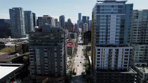 Urban Aerial View Of Skyscraper Buildings And City Street