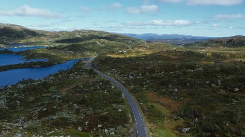 Drone Shot of Road in Norwegian Highland Mountains