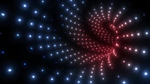 Dynamic light tunnel with vibrant red and blue dots, futuristic effect
