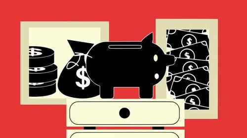 Animated Flat Design Piggy Bank With Money And Coins For Finance