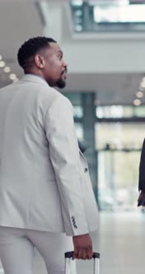 Businessman, running and airport for travel, late and international networking event with suitcase