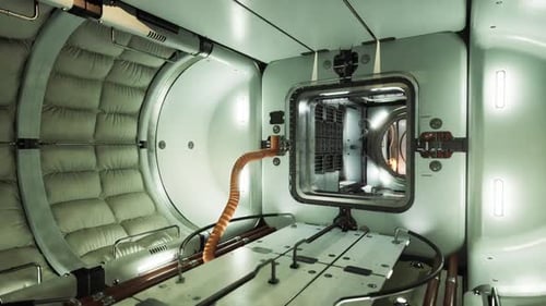 Intérieur d'un module de station spatiale présentant une technologie et un design de pointe