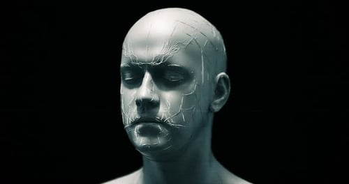 Humanoid powered by artificial intelligence technology. Processing cloud data.