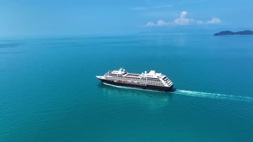 Cruise ship sailing across The Mediterranean sea - Aerial footage.