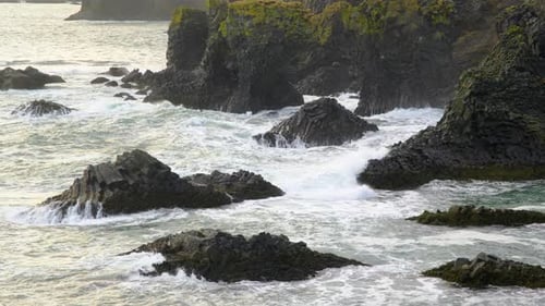 Ocean Waves Crashing on Black Volcanic Cliff Iceland Nature