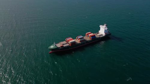 A Container Ship in the Sea Aerial View