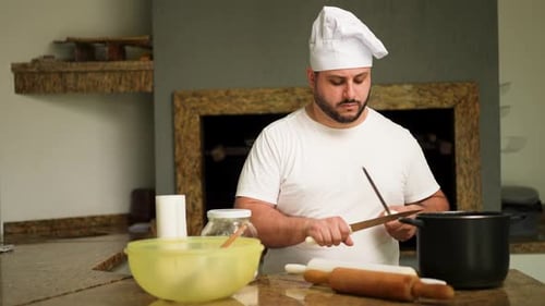 Chef Sharpening Blade Before Cooking