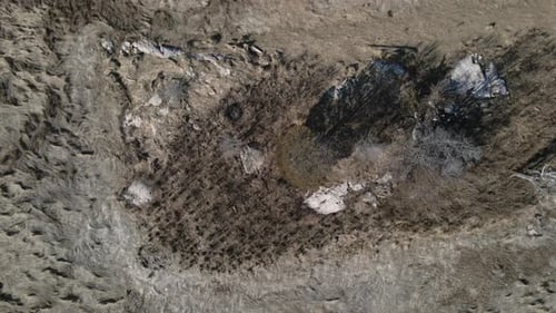 Aerial Birds eye view of Salt Marshes in Winter, showing natural habitat for wildlife. Drone direct