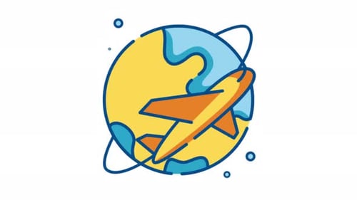 Flat Design Globe Animation with Airplane Flying Around Earth