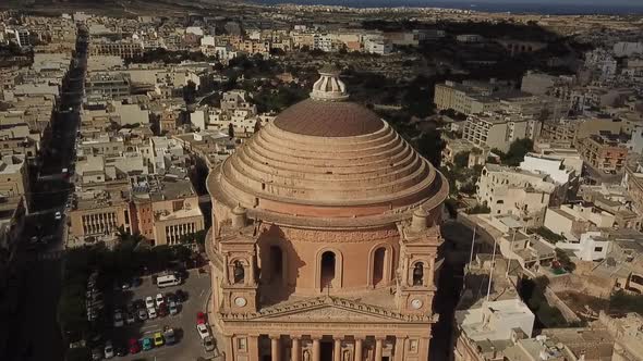 Aerial view of the Rotunda church in Mosta, Malta. Fly over., Holidays ...