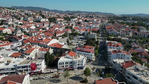 Traditional Redroof Town of Datca with Mountain Backdrop