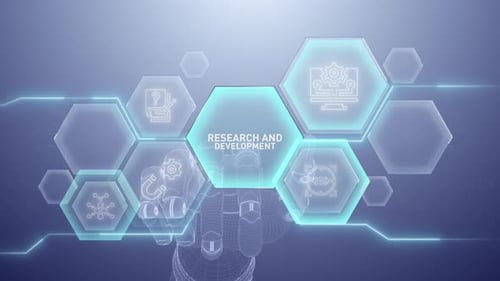 Research And Development Hand touching,Digital transformation,Science and artificial intelligence