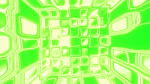 Cubo psicodélico verde con brillantes segmentos rectangulares como un renderizado 3D de fondo en bucle. Vj