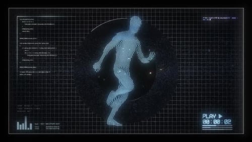Männliche Figur beim Laufen auf digitalem Bildschirm