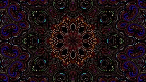 abstrakte Linien, buntes Licht, leuchtende runde Form in der Mitte, schwarzer Hintergrund