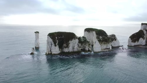 Old Harry Rocks in England. Chalk stack and stump rock formation