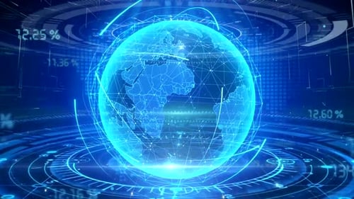 Futuristic Digital Earth Globe with Global Data Network Animation