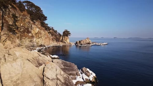 Aerial View Northern Nature Its Finest Rocks Majestically Rising Ocean Northern Nature Display Raw