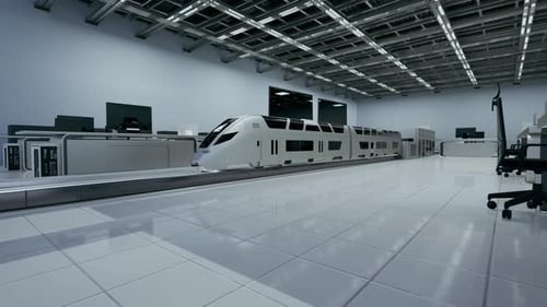 Futuristic High-Speed Train Moving in Modern Research Facility
