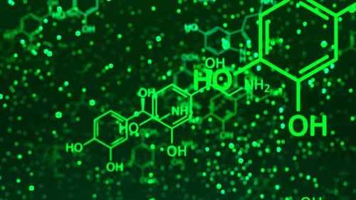 Futuristic Green Chemical Structures Animated Background Loop